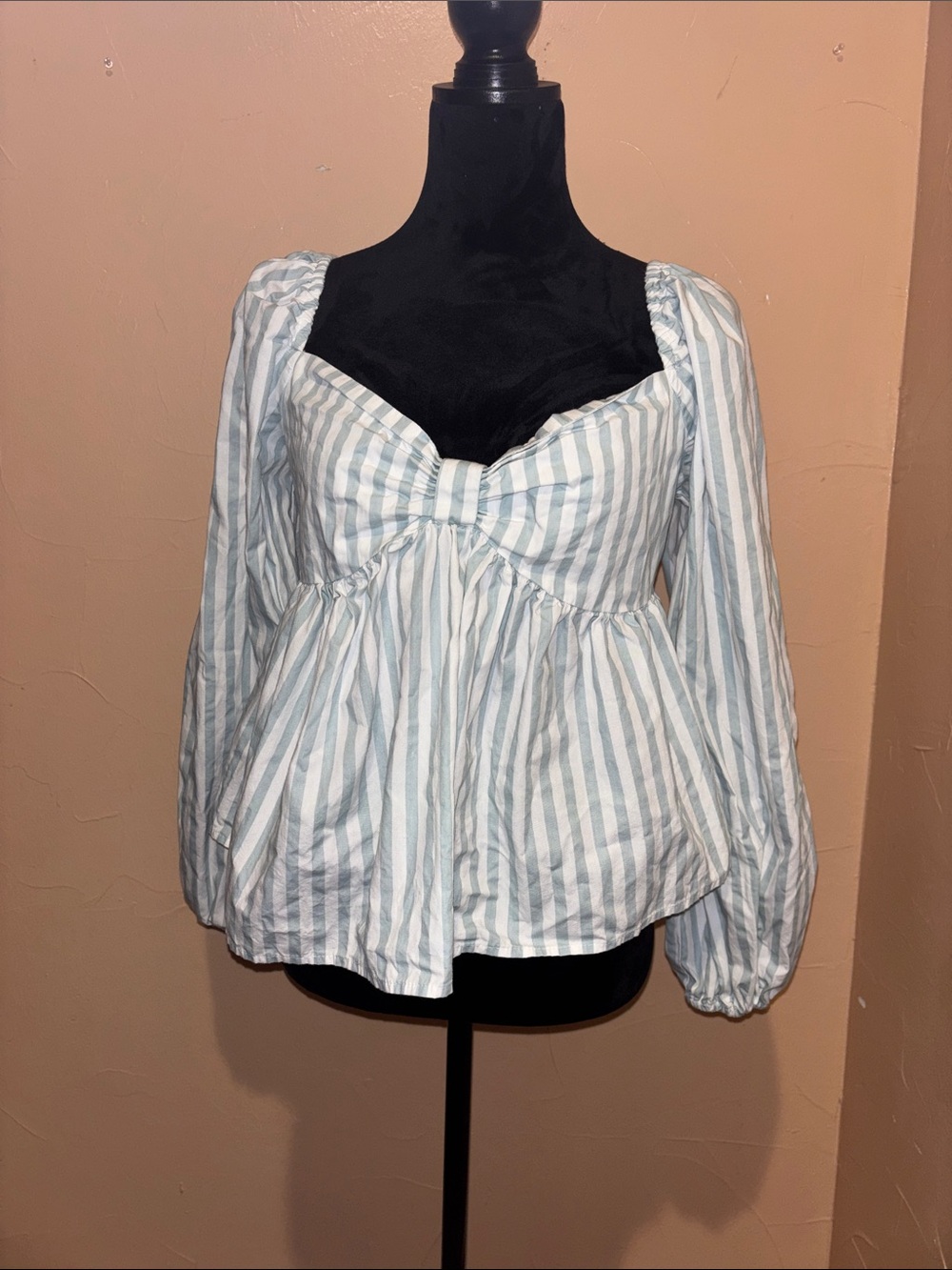 ASOS Blue and White Striped Sweetheart Peplum Blouse